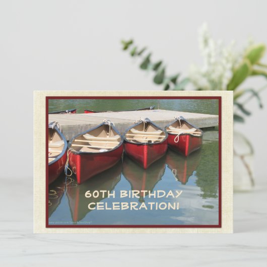60th Birthday Celebration Invitation, Red Canoes Kaart (Staand voorkant)