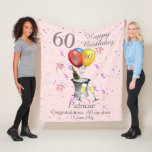 60th Birthday Celebration Pink Fleece Blanket<br><div class="desc">A stylish 60th Happy birthday age witket. Features an ice bucket with a bottle of fizz, flute glasses, balloons and confetti all on a pale pink background with silver colored text. Perfect as a gift to celebrate a 60th birthday, something that they can cherish and snuggle up with, Can be...</div>