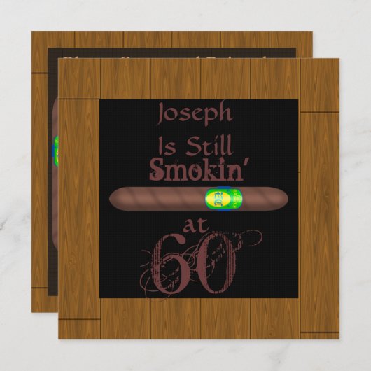 60th Birthday CIGAR-uitnodigingen HOUT LIJST Kaart (Voorkant / Achterkant)