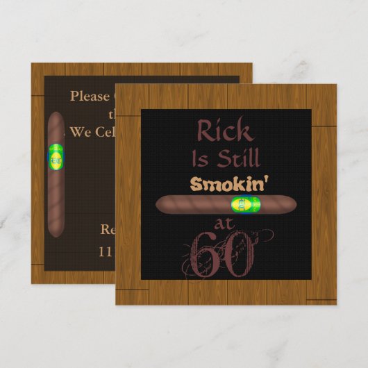 60th Birthday CIGAR-uitnodigingen HOUT LIJST Kaart (Voorkant / Achterkant)