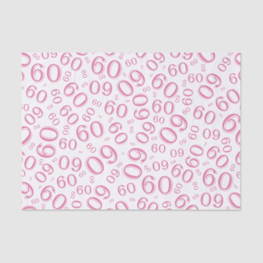 60th Birthday Cool Number Pattern Pink/White Tissuepapier (Voorkant)