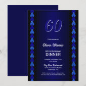 60th Birthday Dinner Black and Blue Party Kaart (Voorkant / Achterkant)
