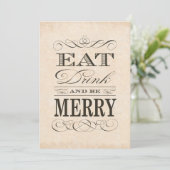 60th Birthday Dinner Party Eat Drink and be Merry Kaart (Staand voorkant)