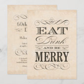 60th Birthday Dinner Party Eat Drink and be Merry Kaart (Voorkant / Achterkant)