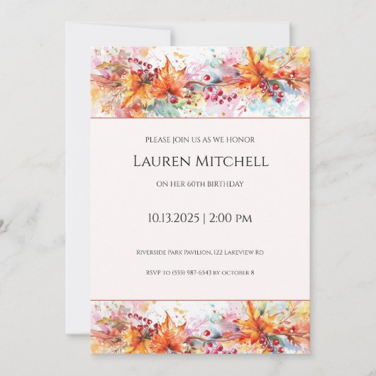 60th Birthday Fall Leaves and Gold Celebration Kaart (Voorkant)