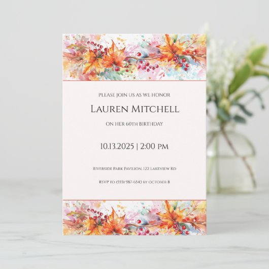 60th Birthday Fall Leaves and Gold Celebration Kaart (Staand voorkant)