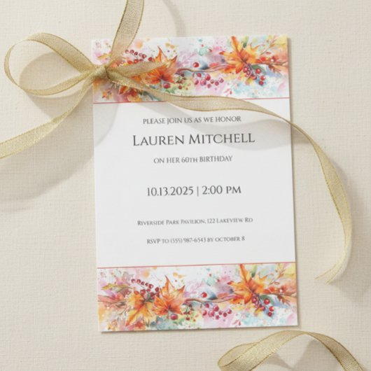 60th Birthday Fall Leaves and Gold Celebration Kaart