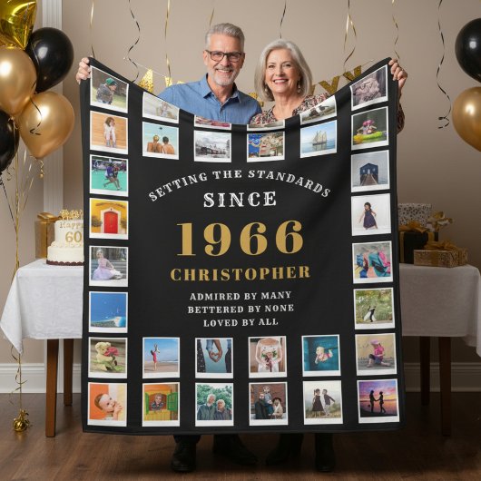 60th Birthday Family Memories Photo Collage Fleece Deken
