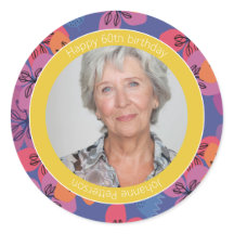 60th birthday floral blue colorful elegant Sticker