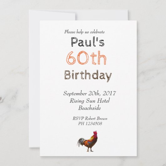 60th Birthday Fun Chicken Invitation Kaart (Achterkant)