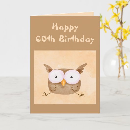 60th Birthday Fun Humor Shocked Owl Bird Kaart (Gele Bloem)