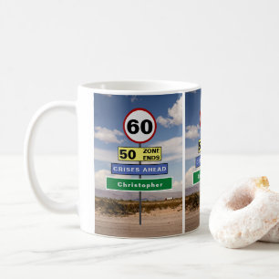 60th Birthday Funny Road Trip Signs Voeg Jouw naam Koffiemok