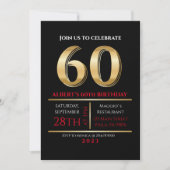 60th Birthday Gold Black Party Invitation Kaart (Voorkant)