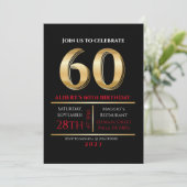 60th Birthday Gold Black Party Invitation Kaart (Staand voorkant)