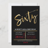 60th Birthday Gold Black Party Invitation Kaart (Voorkant)