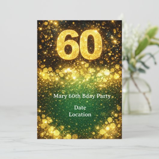 60th Birthday Gold Glitter  Kaart (Staand voorkant)