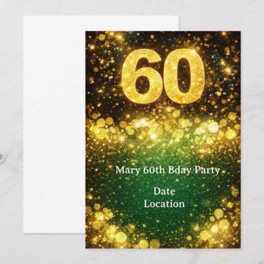 60th Birthday Gold Glitter Kaart (Voorkant / Achterkant)