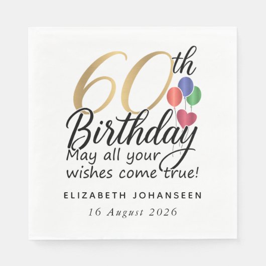 60th Birthday Gold Script Modern Chic Typography Servet (Voorkant)