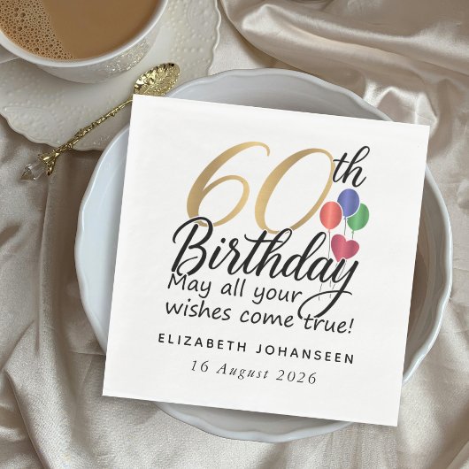 60th Birthday Gold Script Modern Chic Typography Servet