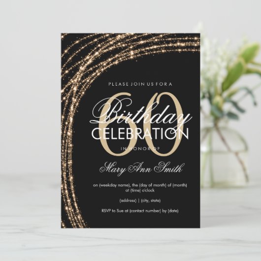 60th Birthday Gold Sparking String Lights Kaart (Staand voorkant)