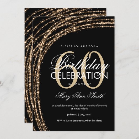 60th Birthday Gold Sparking String Lights Kaart (Voorkant / Achterkant)