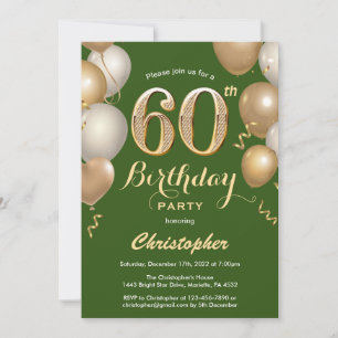 60th Birthday Green en Gold Balloons Confetti Kaart