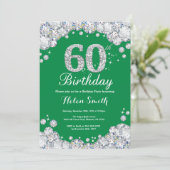 60th Birthday Green en Silver Diamond Kaart (Staand voorkant)