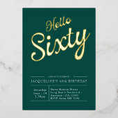 60th Birthday Green Gold Foil Hallo 60 Uitnodiging (Voorkant)