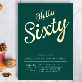 60th Birthday Green Gold Foil Hallo 60 Uitnodiging