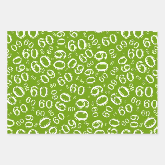 60th Birthday Green & White Number Pattern 60 Inpakpapier Vel (Voorkant 2)