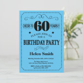 60th Birthday Invitation Black and Blue Kaart (Staand voorkant)