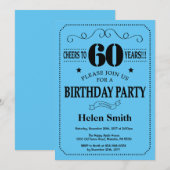 60th Birthday Invitation Black and Blue Kaart (Voorkant / Achterkant)
