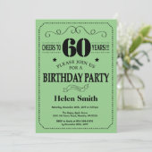 60th Birthday Invitation Black and Green Kaart (Staand voorkant)