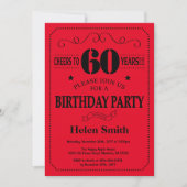 60th Birthday Invitation Black and Red Kaart (Voorkant)