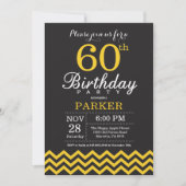 60th Birthday Invitation Black and Yellow Chevron Kaart (Voorkant)
