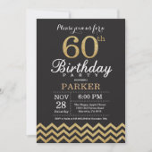 60th Birthday Invitation Black en Gold Glitter Kaart (Voorkant)