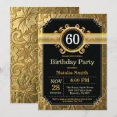 60th Birthday Invitation Black en Gold Glitter Kaart (Voorkant / Achterkant)