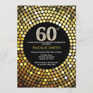 60th Birthday Invitation Black en Gold Glitter Kaart