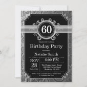 60th Birthday Invitation Black en Silver Glitter Kaart (Voorkant)