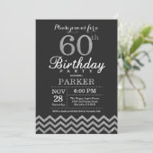 60th Birthday Invitation Black en Silver Glitter Kaart (Staand voorkant)