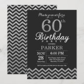 60th Birthday Invitation Black en Silver Glitter Kaart (Voorkant / Achterkant)