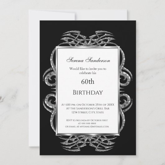 60th Birthday Invitation Black Kaart (Voorkant)