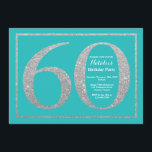 60th Birthday Invitation Blauwgroen en Silver Glit Kaart<br><div class="desc">Uitnodiging 60e verjaardag. Blauwgroen en Zilveren Glitter Birthday Party nodigt uit met Blauwgroen achtergrond. Verrassende verjaardag. Volwassen verjaardag. Mannen of Vrouwen Bday Bash Party. Voor verdere aanpassing,  te klikken gelieve de knoop "van de Aanpassing het"en ons ontwerphulpmiddel te gebruiken om deze sjabloon te wijzigen.</div>