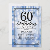 60th Birthday Invitation Blue Glitter Kaart (Voorkant)