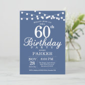 60th Birthday Invitation Blue Kaart (Staand voorkant)