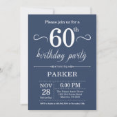 60th Birthday Invitation Blue Kaart (Voorkant)