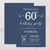 60th Birthday Invitation Blue Kaart (Voorkant / Achterkant)