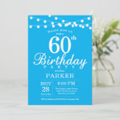 60th Birthday Invitation Blue Kaart (Staand voorkant)
