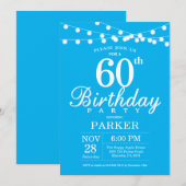 60th Birthday Invitation Blue Kaart (Voorkant / Achterkant)