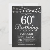 60th Birthday Invitation Chalkboard String Lights Kaart (Voorkant)
